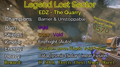 Destiny 2 Legend Lost Sector: EDZ - The Quarry 9-23-22