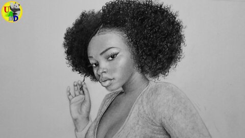 Girl with Kinky/Curly Hair Pencil Drawing