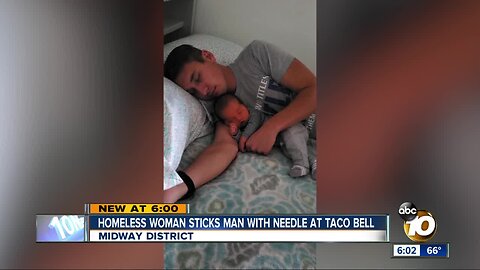 Homeless woman sticks man with syringe at Taco Bell drive thru