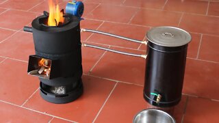 Make a rocket stove from a gas tank that can both use hot water and use a dryer