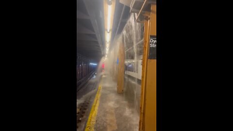 Heavy Downpours Turns NYC Subway Into A Waterfall