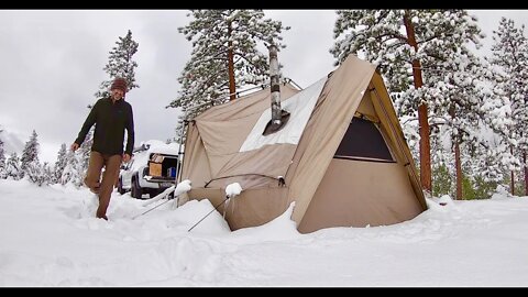 CURRENT COLORADO SNOWSTORM - CAN YOU BELIEVE THIS ACCUMULATION?! Off-Grid in Tent w/ Wood Stove