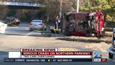 First responders at scene of multiple car crash on Northern Parkway outside University of Maryland Medical Center