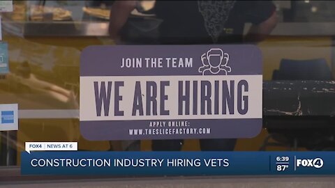 Construction industry hiring, looking for veterans