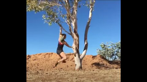 Funny viral lady fall from tree