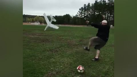 "Man Throws Styrofoam Plane Into Air But It Boomerangs Back to Him"