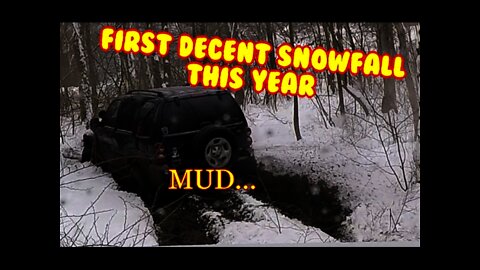 Liberty, wranglers, Short video.. Decent amount of snow, lets take the Jeeps out! mud.....