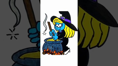 How to draw and paint Smurfette The Smurfs Witch Halloween #shorts