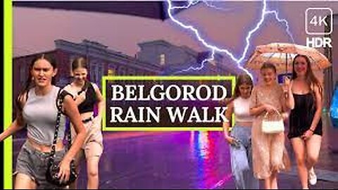 [4k] Russia Girl, Rain, Thunder & Lightning, Walking Tour Belgorod Russia 4K HDR #121