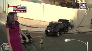 Car crashes into wall near Hacienda and Jones