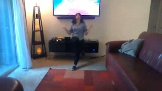 Woman's fancy footwork wrecks furniture