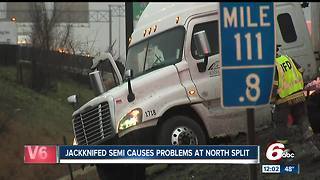 Jackknifed semi causes traffic slowdowns near north split