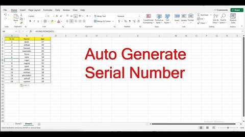 How to auto generate serial number in excel (Formula)