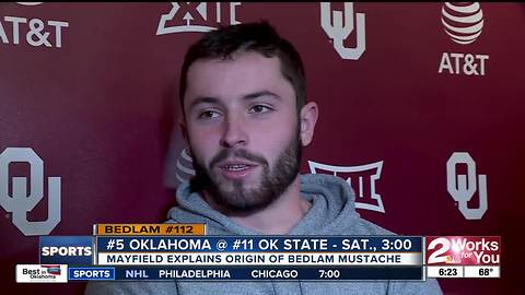 Baker Mayfield's Bedlam Game Mustache returns, Mike Gundy compares OK State defense to young Mike Tyson