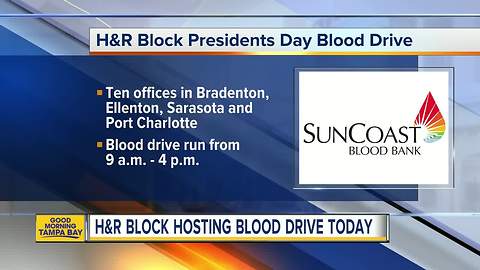 H&R Block hosting Presidents Day blood drive to benefit SunCoast Blood Bank