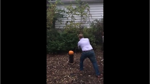 Awesome pumpkin smashing baby gender reveal