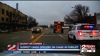 Suspect leads officers on chase in forklift