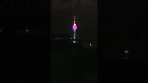 The lotus tower at night in Colombo.