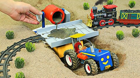 diy tractor making mini Concrete bridge | diy tractor build a Train Bridge ||haqeeqa
