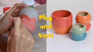 How I underglaze my Mug and Vases - Ombre Effect - Pottery Process - Handmade