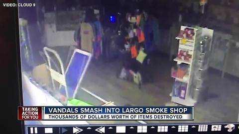 Vandals smash through front window, destroy items inside Largo smoke shop