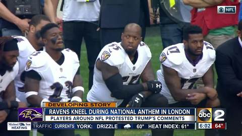 About two dozen players, including Ravens, kneel for national anthem in London