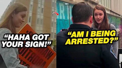 Entitled Female Stole This Mans Sign In Front Of Police - Instantly Regrets It