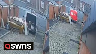 CCTV shows a DPD delivery van driver brazenly dumping rubbish in two streets plagued by fly-tipping