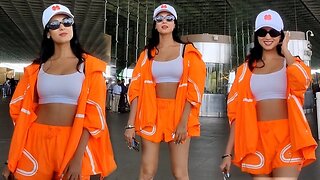 Sonal Chauhan Gorgeous look In Orange Outfit Spotted At Mumbai Airport 🔥