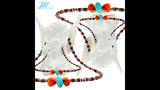 Natural turquoise and Orange spiny oyster with shell handmade necklace full strand 16inch01