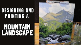 Designing and Painting a MOUNTAIN LANDSCAPE - Tips For Painting Values and Atmospheric Depth