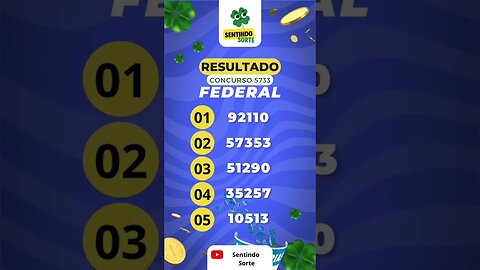 🍀 Resultado LOTERIA FEDERAL 5733 | Sentindo Sorte #shorts