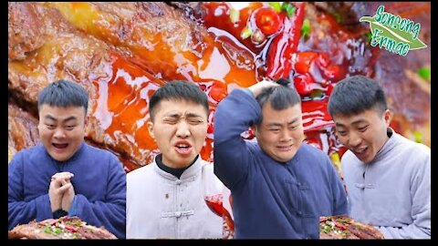 Spicy Spare Ribs || Funny Pank Mukbang from Songsong and Ermao