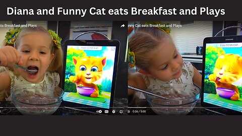 Diana and Funny Cat eats Breakfast and Plays
