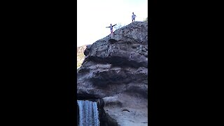 Double flip cliff dive in secret Arizona canyon