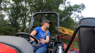 BIG Hay Rake on a TINY Tractor - Raking Hay teff Grass with a TYM 574 and a 10 Wheel Rake