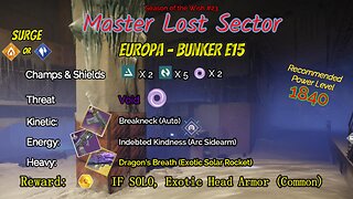 Destiny 2 Master Lost Sector: Europa - Bunker E15 on my Stasis Warlock 5-26-24