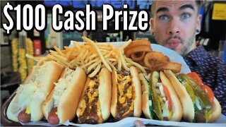 $100 CHICAGO HOTDOG CHALLENGE | In Chicago Illinois! | Chicago Dog Challenge | Man Vs Food