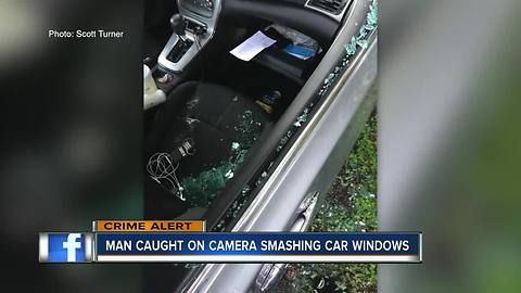 Burglar smashes car windows, caught on surveillance camera