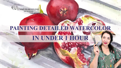 Learn to paint: pomegranate with watercolor in under 1 hour