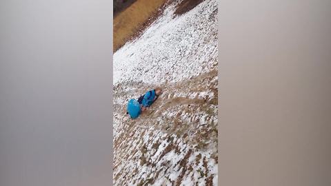 "Super Granny Sledding Down The Hill"