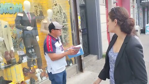 The NY-10 Benine Hamdan @najimbenine Canvassing Voter Outreach in Sunset Park 5th Avenue 8/27/2022