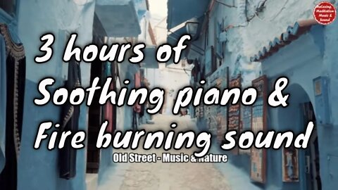 Soothing music with piano and fire burning sound for 3 hours, music to relief insomnia and tinnitus