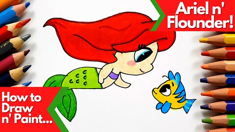 How to draw and paint Ariel and Flounder The Little Mermaid