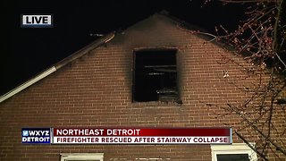 Detroit firefighter hurt after falling two stories when stairs collapse