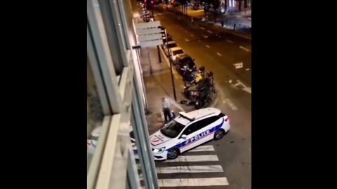 French thugs (called Police) gassing a homeless man without a reason in Le Bourget