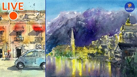 Live #17 - Free Watercolour Workshop: Day & Night (Noto, Sicily & Hallstatt, Austria)