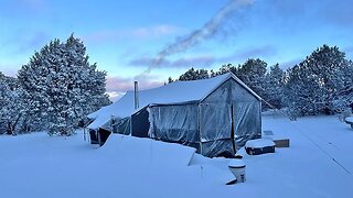 FIRST BIG SNOW STORM at the Off Grid Homestead - Living ALL WINTER Camping in a Tent