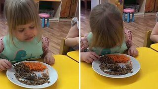 Tired Little Girl Hilariously Falls Asleep During Meal Time