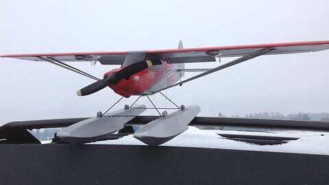E-Flite UMX Carbon Cub SS BNF RC Plane with AS3X Technology Taking Off and Landing on Floats in Snow